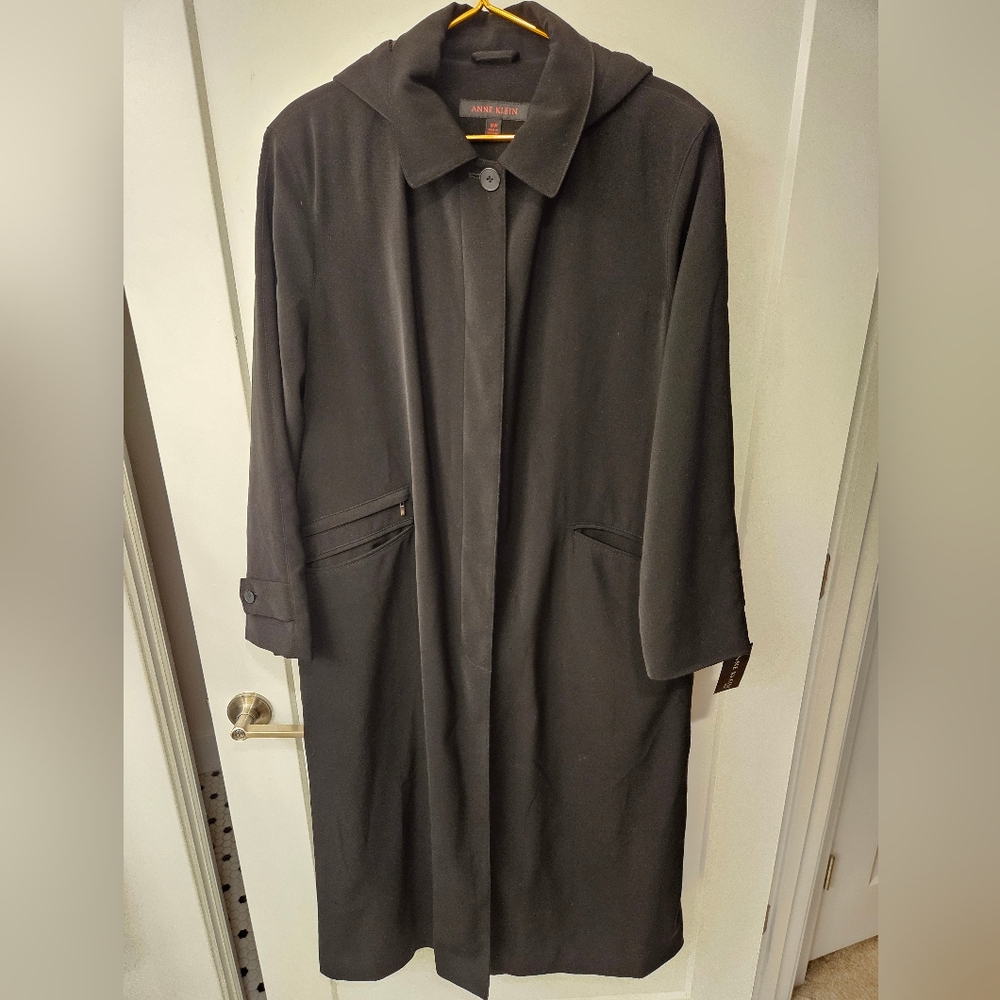 NWT - Anne Klein Black Hooded Trench Coat - Size 18W